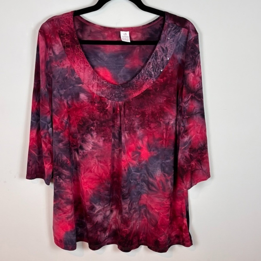 bobbie brooks Womens red Purple watercolor textured stretch blouse sz 2X Y2K